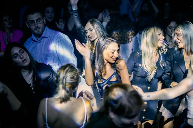 Party mit DJ und tanzenden Gästen